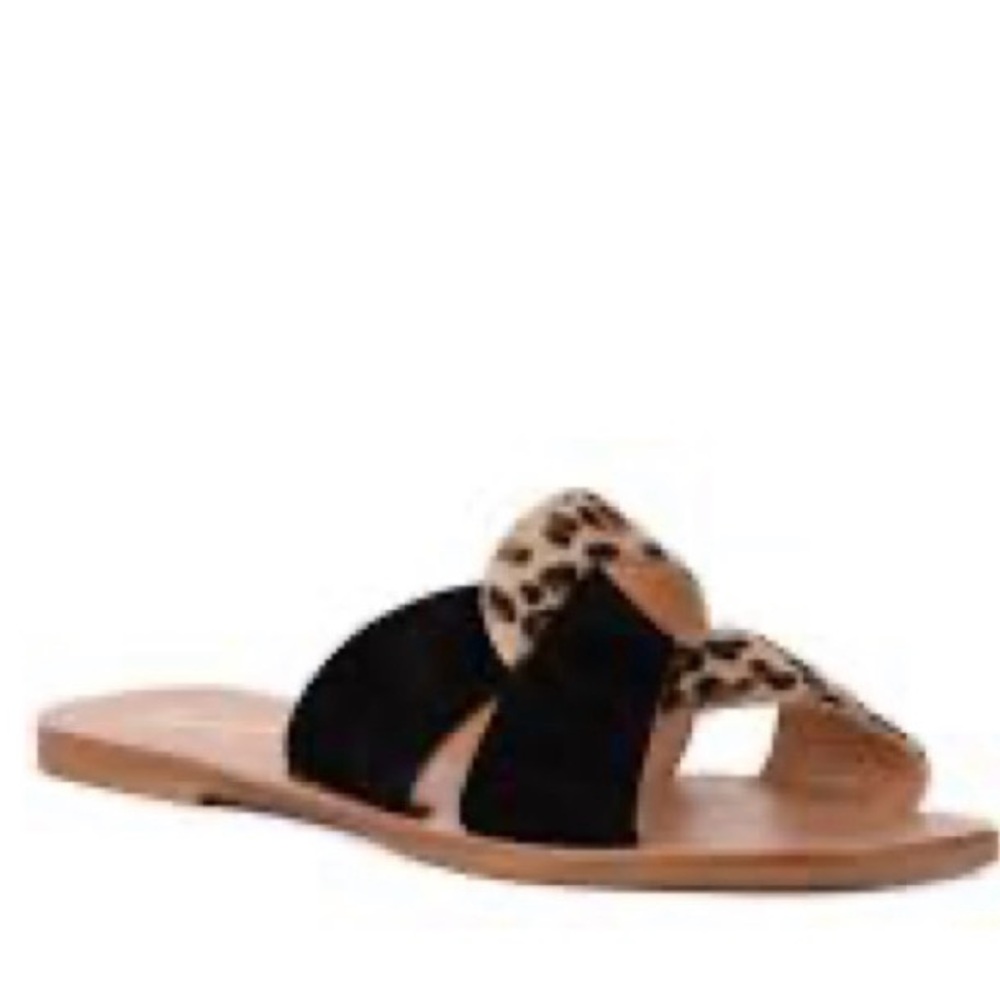 Seychelles Black and Leopard Slide Sandals